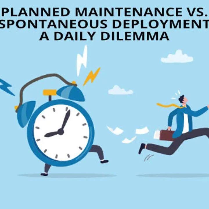 Illustration mit laufender Person und Uhr als Symbol für den Konflikt zwischen geplanter Wartung und spontanen Einsätzen im IT- und Service-Management