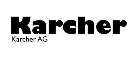 Karcher Logo mit schwarzem Schriftzug und Zusatz „Karcher AG“ auf hellem Hintergrund