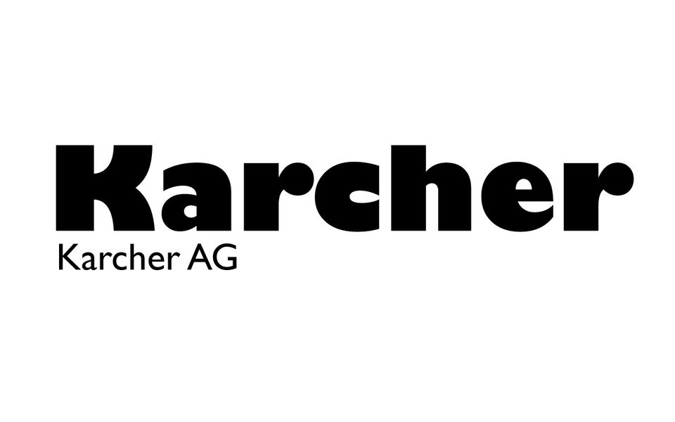 Karcher Logo mit schwarzem Schriftzug und Zusatz „Karcher AG“ auf hellem Hintergrund